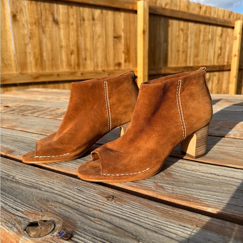 Clarks Suede Peep-Toe Heeled Boots